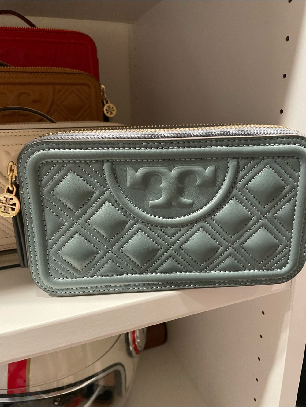 RARE Tory Burch Double Zip Mini Flemming in arctic blue